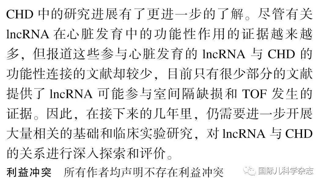 先天性心脏病中长链非编码RNA研究进展
